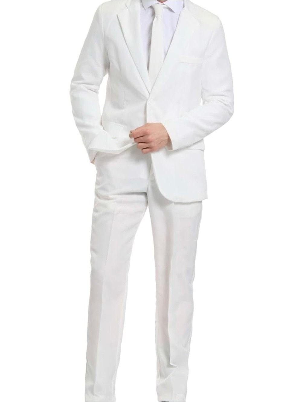 NEW-Two Piece Men's Plain Classic White Suit Pants & Coat Modern Fit Costume MED